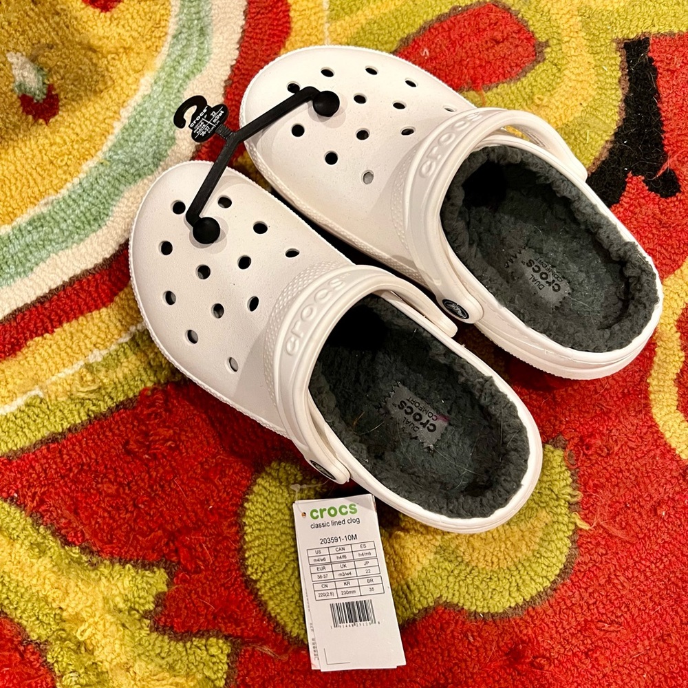 White Classic Lined Crocs
